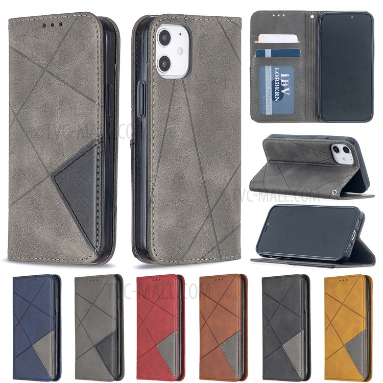 Geometric Pattern Leather Stand Case with Card Slots for iPhone 12 5.4-inch - Black-10