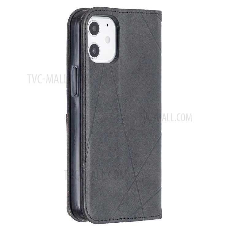 Geometric Pattern Leather Stand Case with Card Slots for iPhone 12 5.4-inch - Black-3