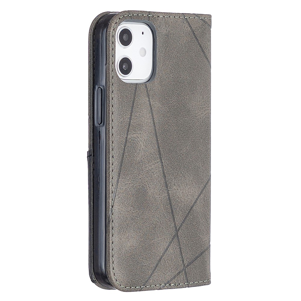 Geometric Pattern Leather Stand Case with Card Slots for iPhone 12 mini - Grey-3