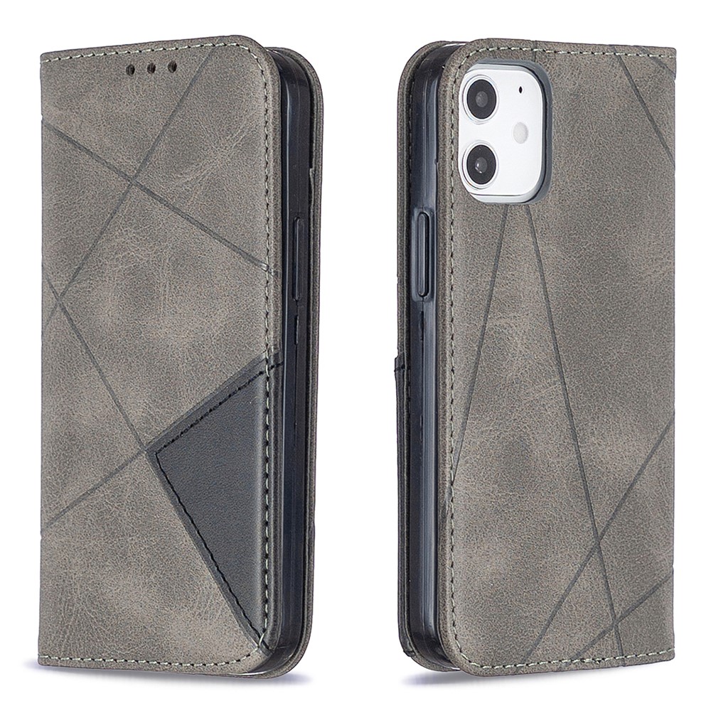 Geometric Pattern Leather Stand Case with Card Slots for iPhone 12 mini - Grey-4