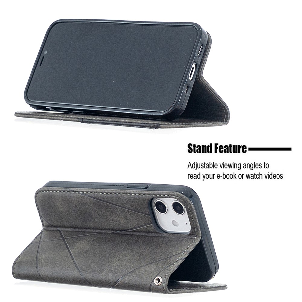 Geometric Pattern Leather Stand Case with Card Slots for iPhone 12 mini - Grey-5