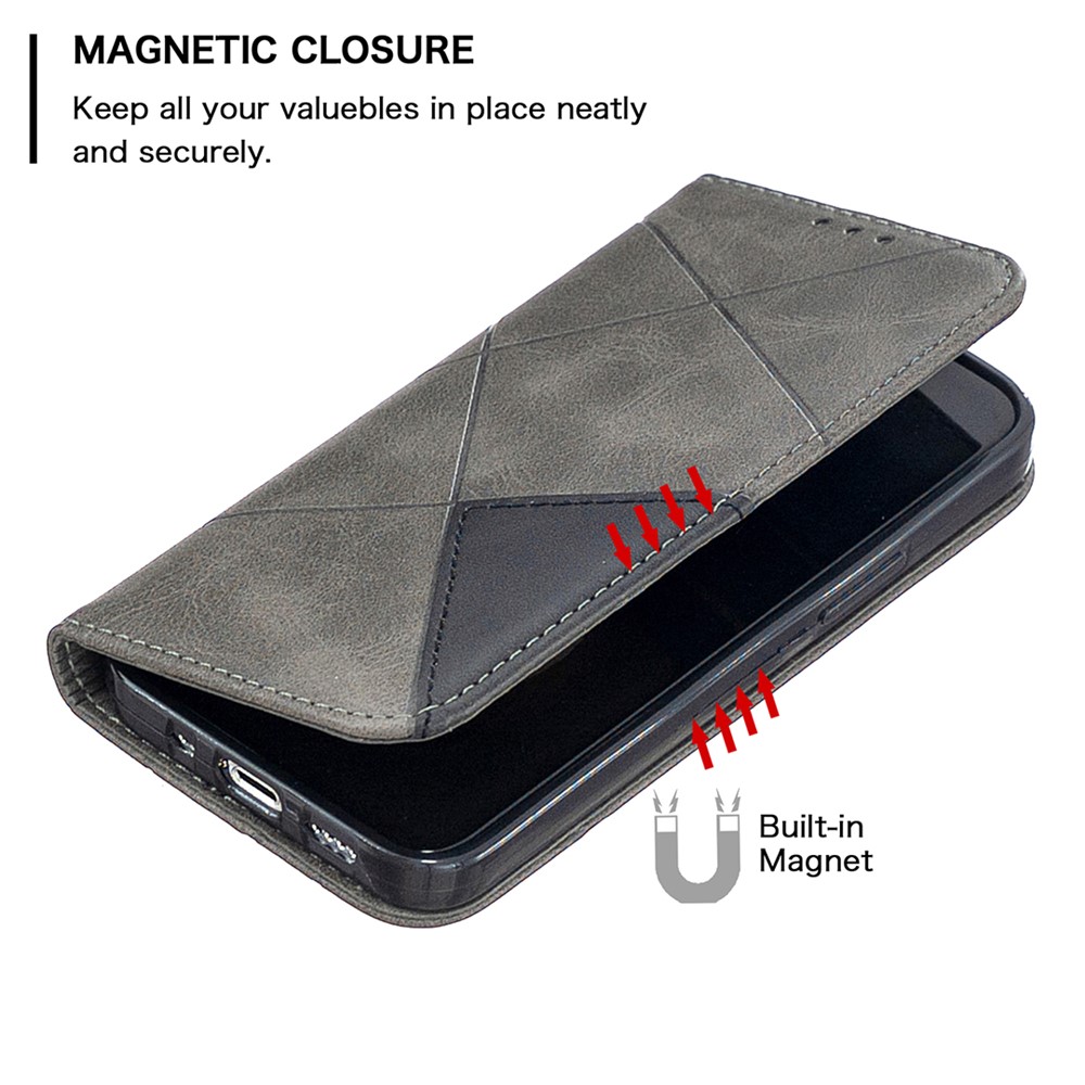 Geometric Pattern Leather Stand Case with Card Slots for iPhone 12 mini - Grey-6