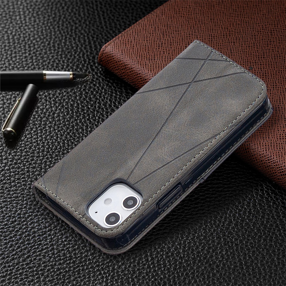 Geometric Pattern Leather Stand Case with Card Slots for iPhone 12 mini - Grey-9