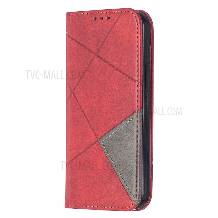 Geometric Pattern Leather Stand Case with Card Slots for iPhone 12 mini - Red-2