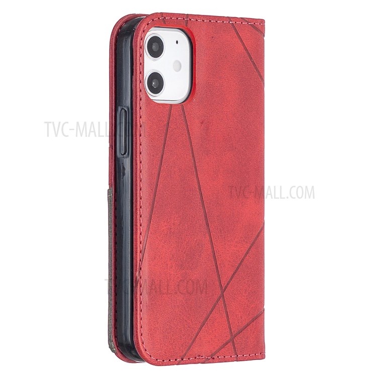 Geometric Pattern Leather Stand Case with Card Slots for iPhone 12 mini - Red-3