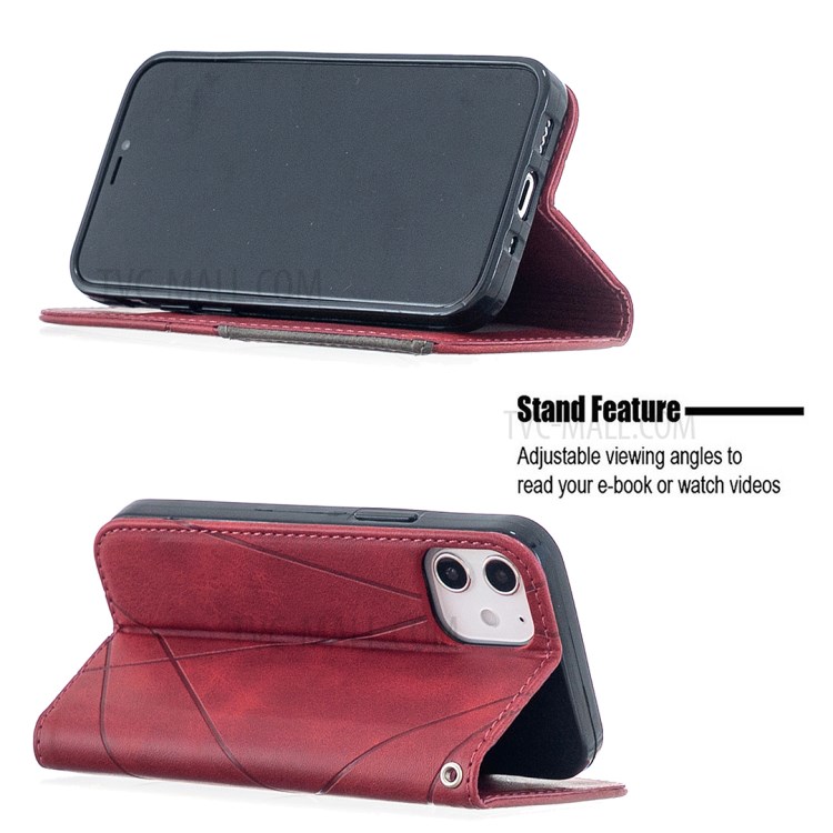 Geometric Pattern Leather Stand Case with Card Slots for iPhone 12 mini - Red-5