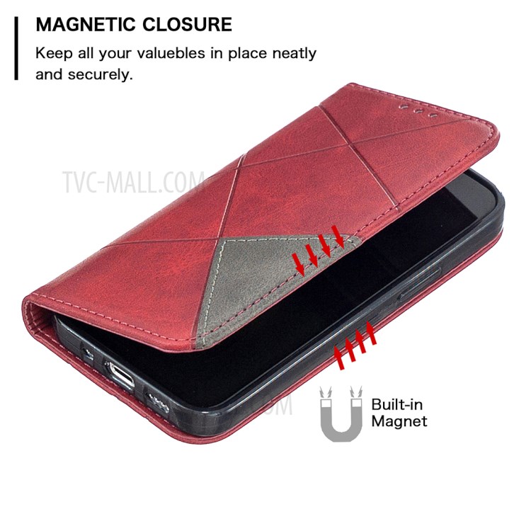 Geometric Pattern Leather Stand Case with Card Slots for iPhone 12 mini - Red-6