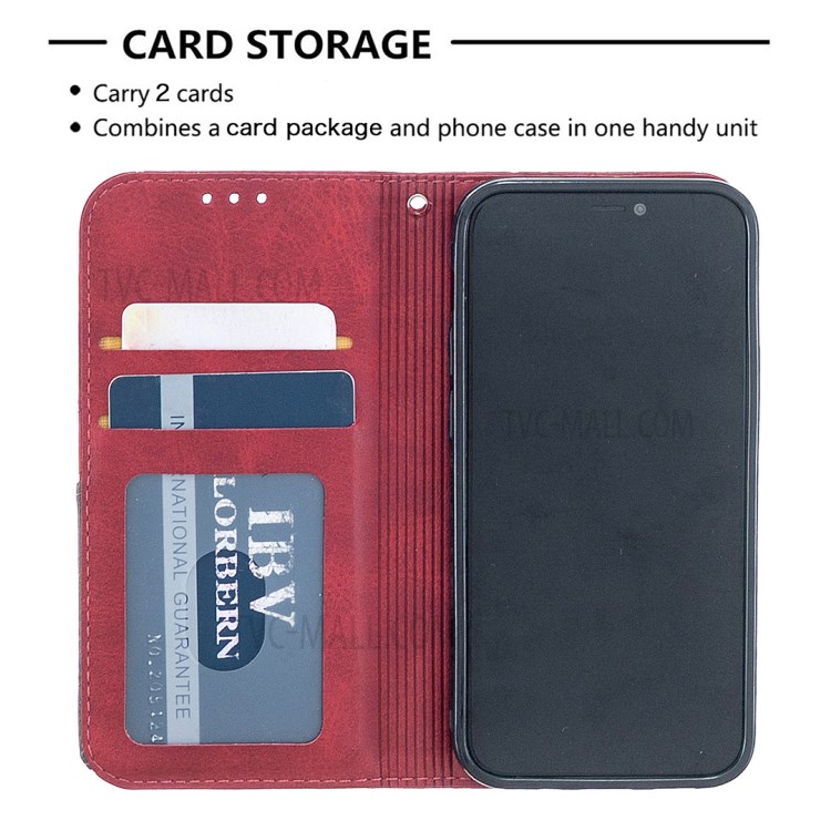 Geometric Pattern Leather Stand Case with Card Slots for iPhone 12 mini - Red-7