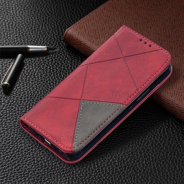 Geometric Pattern Leather Stand Case with Card Slots for iPhone 12 mini - Red-8