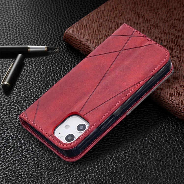 Geometric Pattern Leather Stand Case with Card Slots for iPhone 12 mini - Red-9