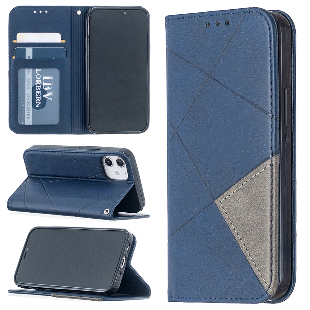 Geometric Pattern Leather Stand Case with Card Slots for iPhone 12 mini - Blue-1