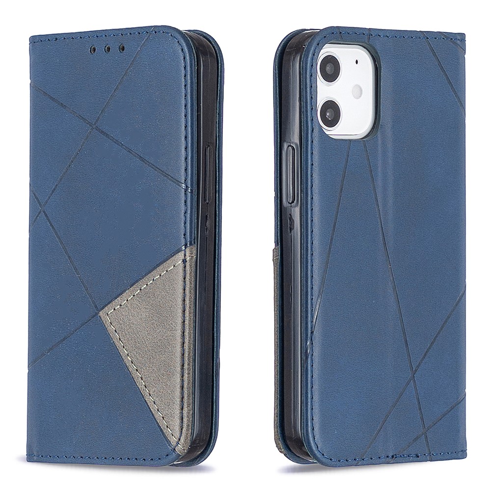 Geometric Pattern Leather Stand Case with Card Slots for iPhone 12 mini - Blue-4