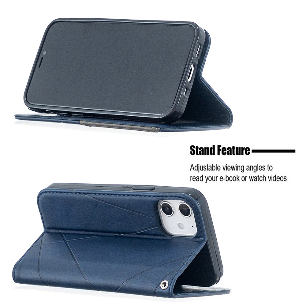 Geometric Pattern Leather Stand Case with Card Slots for iPhone 12 mini - Blue-5