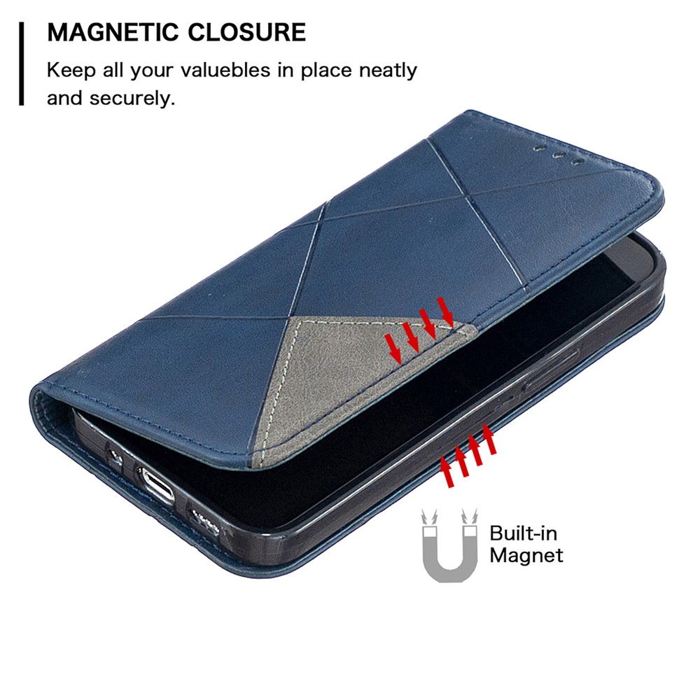 Geometric Pattern Leather Stand Case with Card Slots for iPhone 12 mini - Blue-6