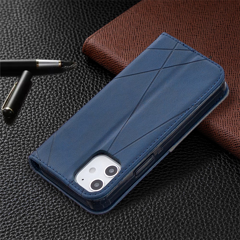 Geometric Pattern Leather Stand Case with Card Slots for iPhone 12 mini - Blue-9
