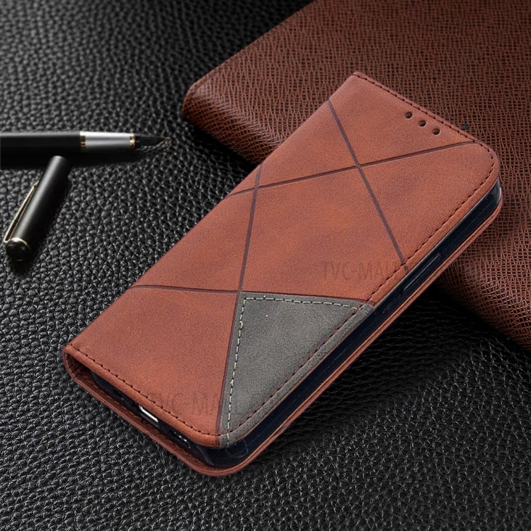 Геометрический Рисунок Кожи Стенд Случае С Гнездами Для Карт Для Iphone 12 5,4-дюймовых - Кофе-8