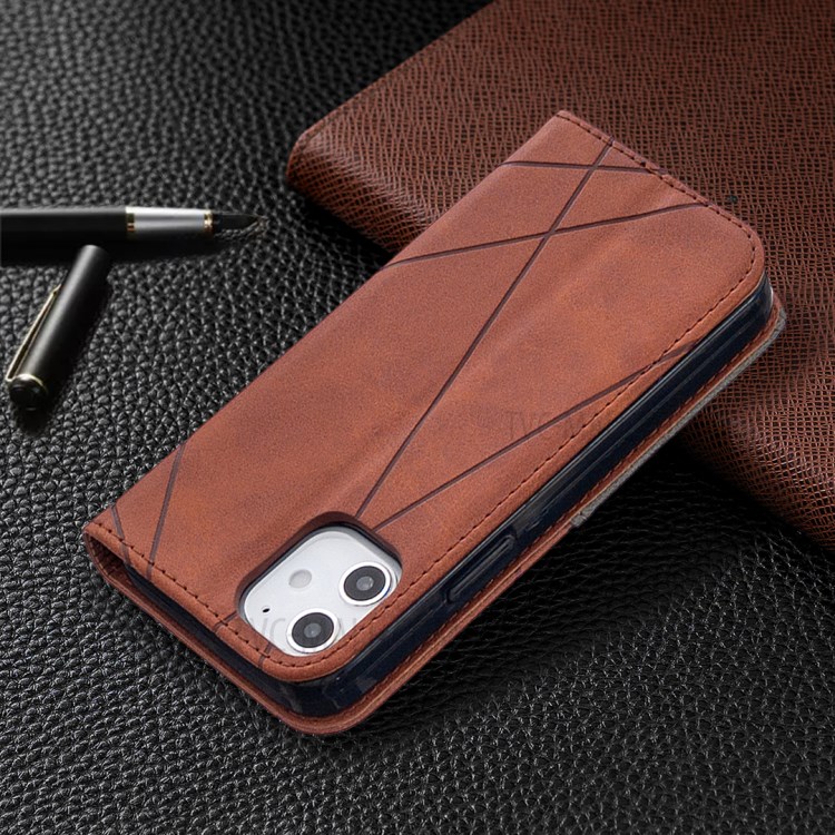Геометрический Рисунок Кожи Стенд Случае С Гнездами Для Карт Для Iphone 12 5,4-дюймовых - Кофе-9