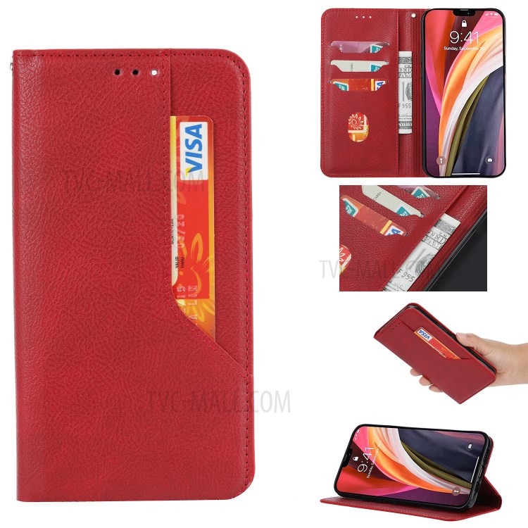 Auto-absorbed Leather Wallet Stand Phone Case for iPhone 11 6.1-inch - Red-1