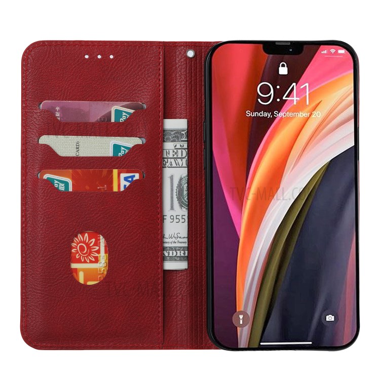 Auto-absorbed Leather Wallet Stand Phone Case for iPhone 11 6.1-inch - Red-4