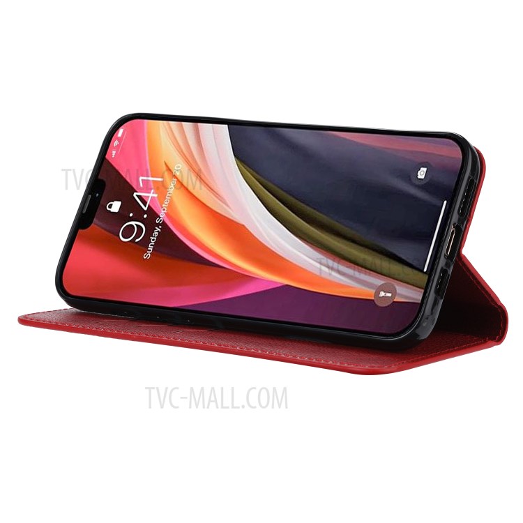 Auto-absorbed Leather Wallet Stand Phone Case for iPhone 11 6.1-inch - Red-6