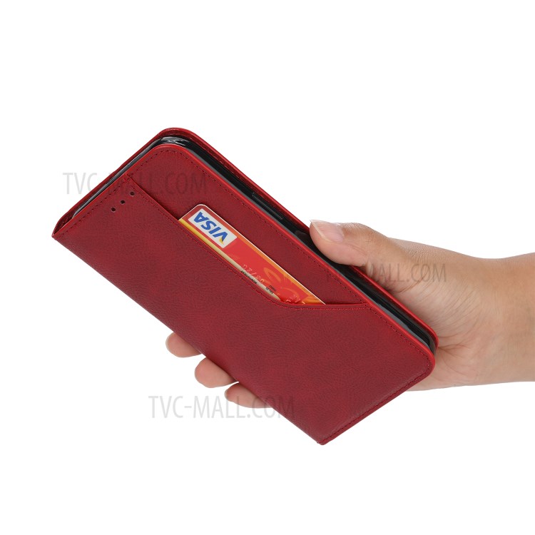 Auto-absorbed Leather Wallet Stand Phone Case for iPhone 11 6.1-inch - Red-7