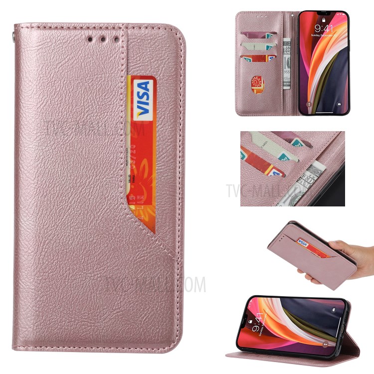 Auto-absorbed Leather Wallet Stand Phone Case for iPhone 11 6.1-inch - Rose Gold-1