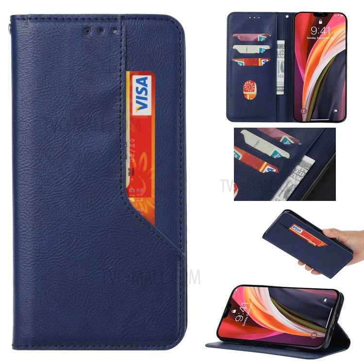 Cassa Del Telefono Basamento Portafogli In Pelle Di Auto-assorbita Per IPhone 11 Da 6,1 Pollici - Blu-1