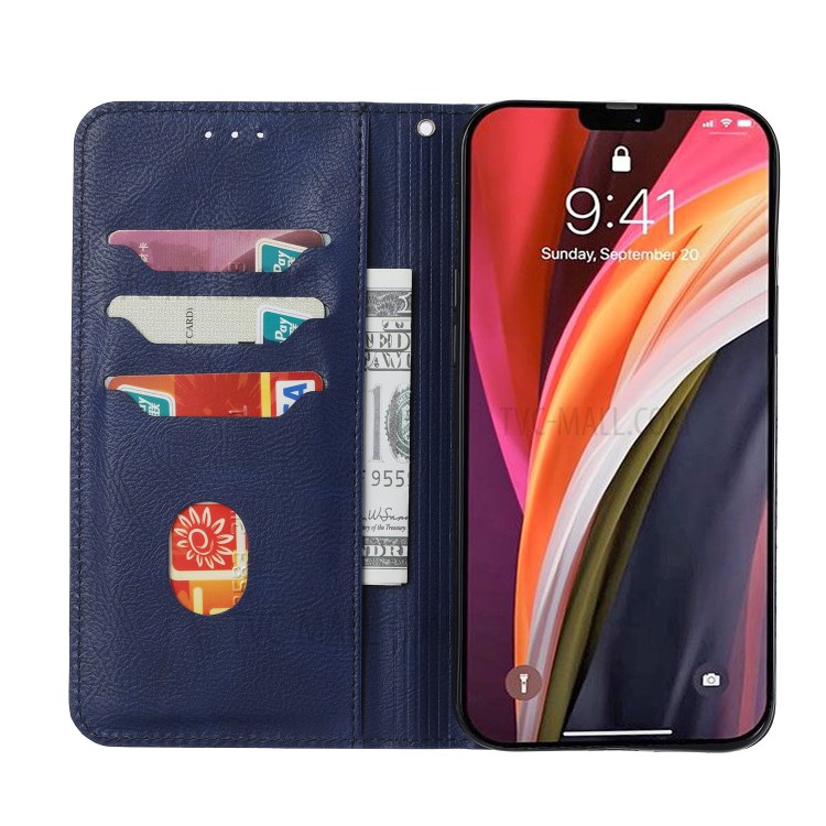 Cassa Del Telefono Basamento Portafogli In Pelle Di Auto-assorbita Per IPhone 11 Da 6,1 Pollici - Blu-4