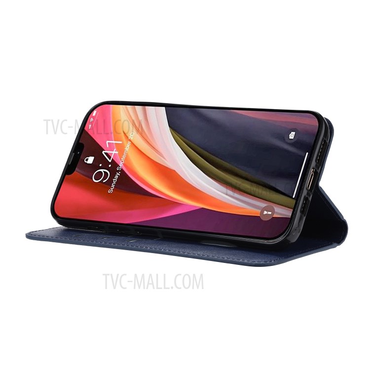 Cassa Del Telefono Basamento Portafogli In Pelle Di Auto-assorbita Per IPhone 11 Da 6,1 Pollici - Blu-6