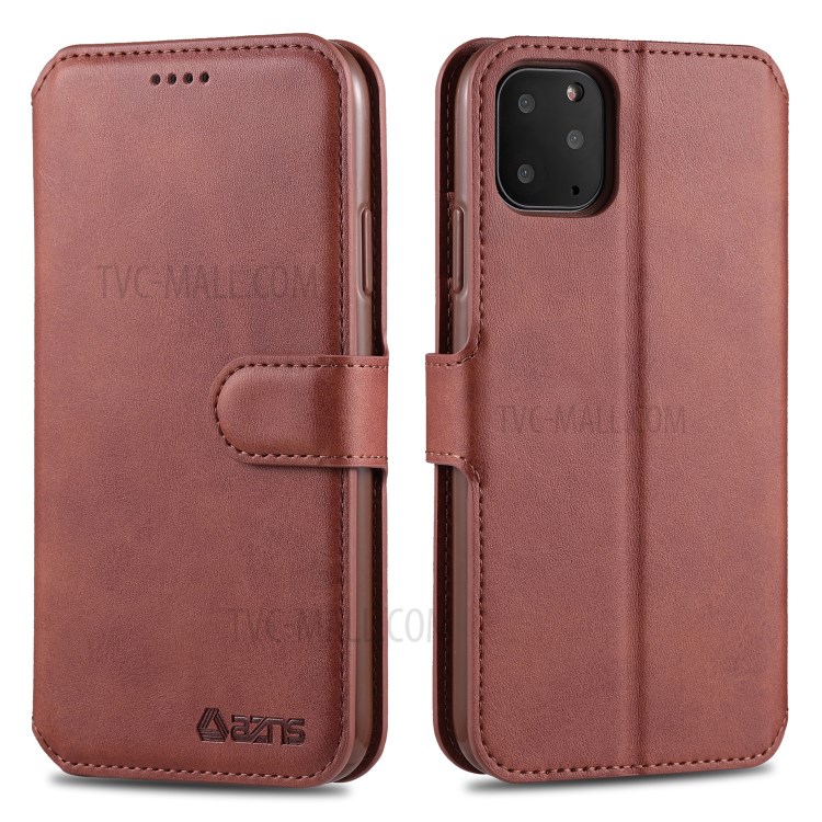 AZNS Wallet Leather Stand Cover Case for iPhone 12 Pro Max 6.7-inch - Brown-1
