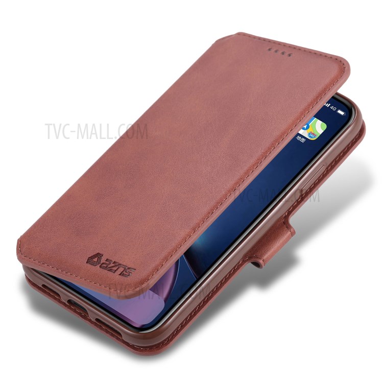 AZNS Wallet Leather Stand Cover Case for iPhone 12 Pro Max 6.7-inch - Brown-4