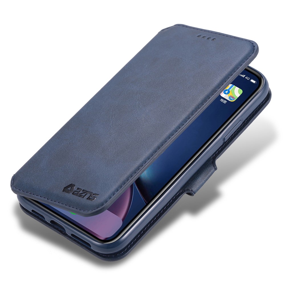 Azns Wallet Leather Stand Cover Для Iphone 12 Pro Max 6,7 Дюйма - Синий-2