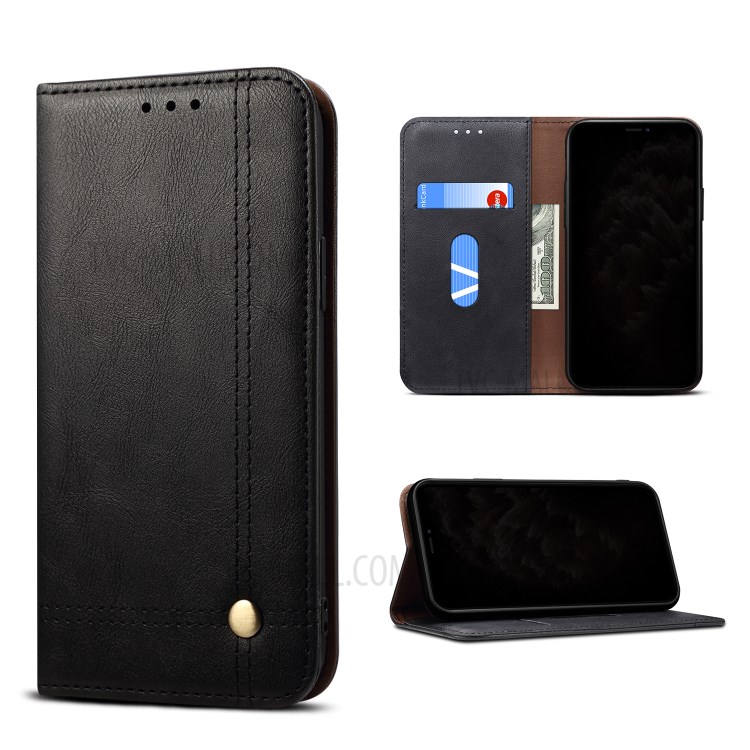 Retro Style Crazy Horse Wallet Leather Stand Case for iPhone 12 5.4-inch - Black-1