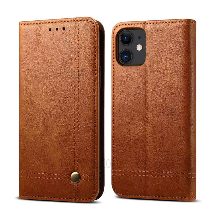 Retro Style Crazy Horse Wallet Leather Stand Case for iPhone 12 mini - Brown-1