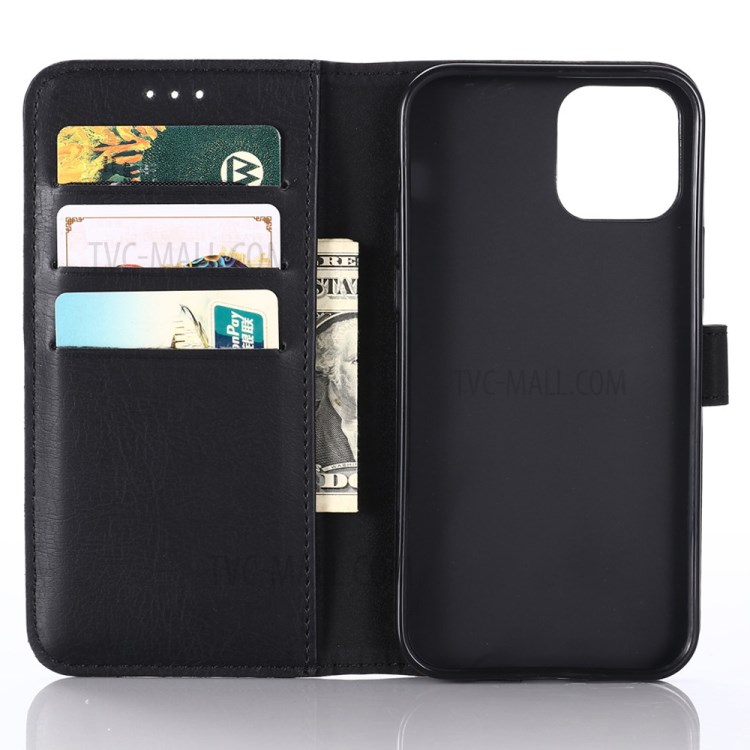 Crazy Horse Texture Vintage Leather Wallet Stand Case for iPhone 12 Max/12 Pro 6.1 inch - Black-4