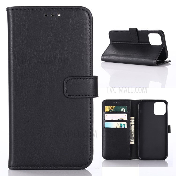 Crazy Horse Texture Vintage Leather Wallet Stand Shell for iPhone 12 Pro Max 6.7 inch - Black-1