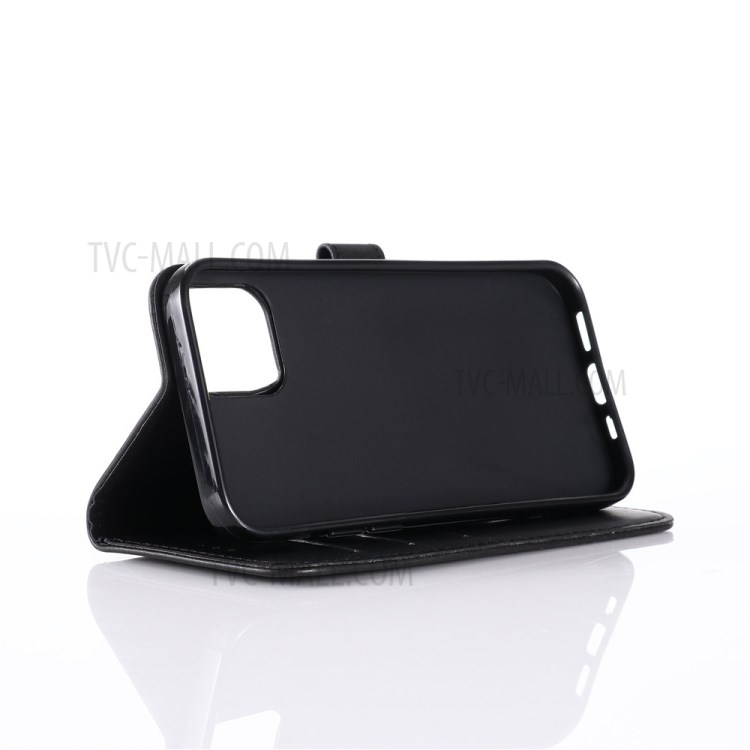 Crazy Horse Texture Vintage Leather Wallet Stand Shell for iPhone 12 Pro Max 6.7 inch - Black-6