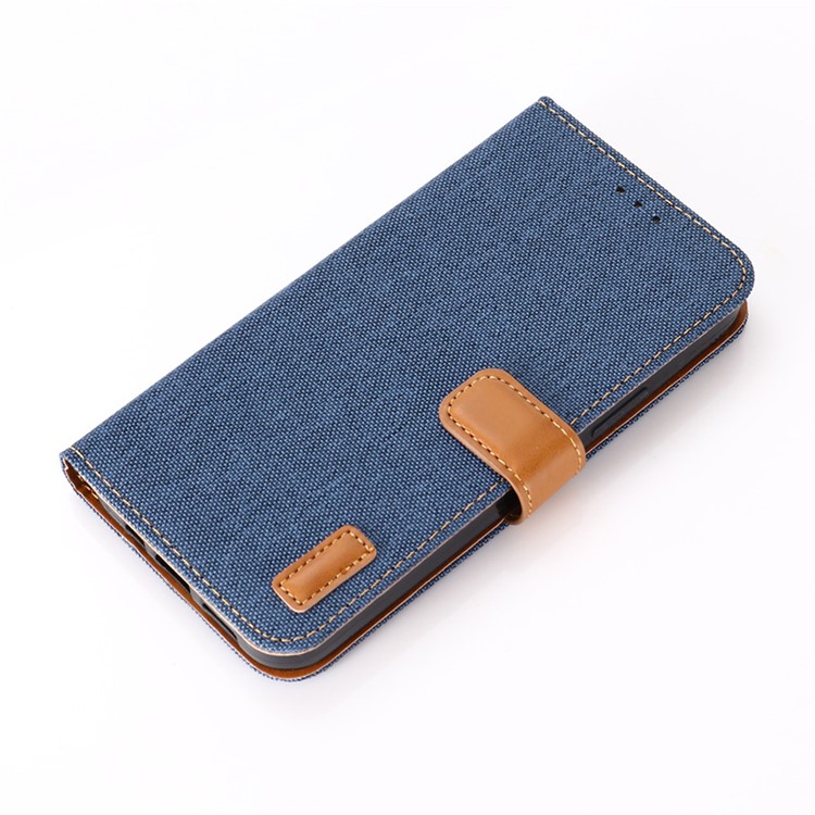 Cloth Texture Wallet Stand Flip Leather Case for iPhone 12 Pro/12 Max 6.1 inch - Dark Blue-9