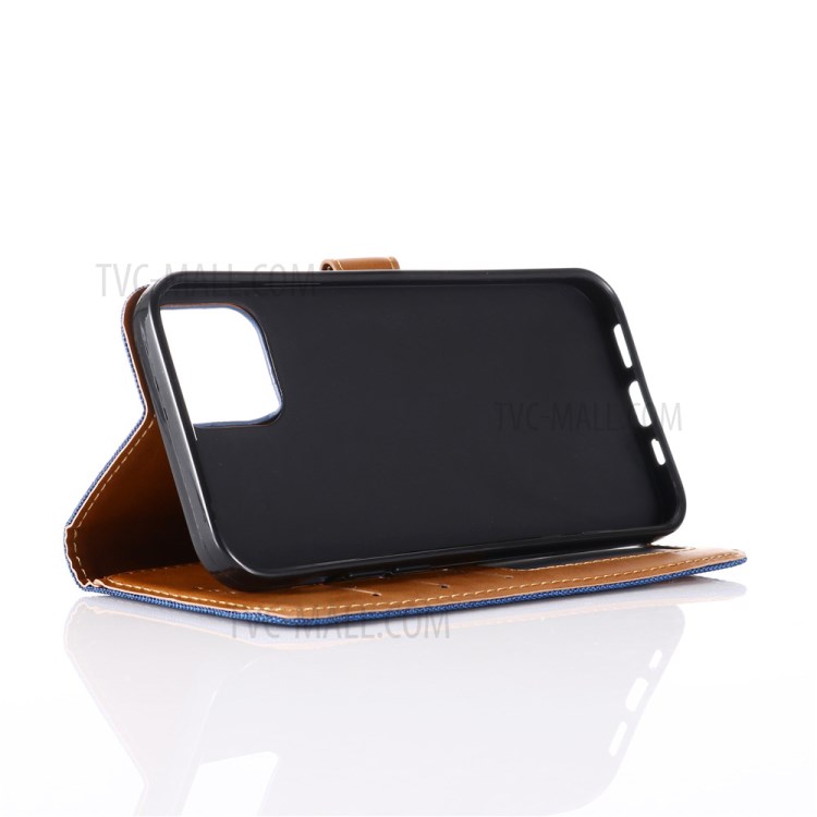 Jean Cloth Texture Wallet Stand Flip Leather Case for iPhone 12 Pro/12 - Blue-5