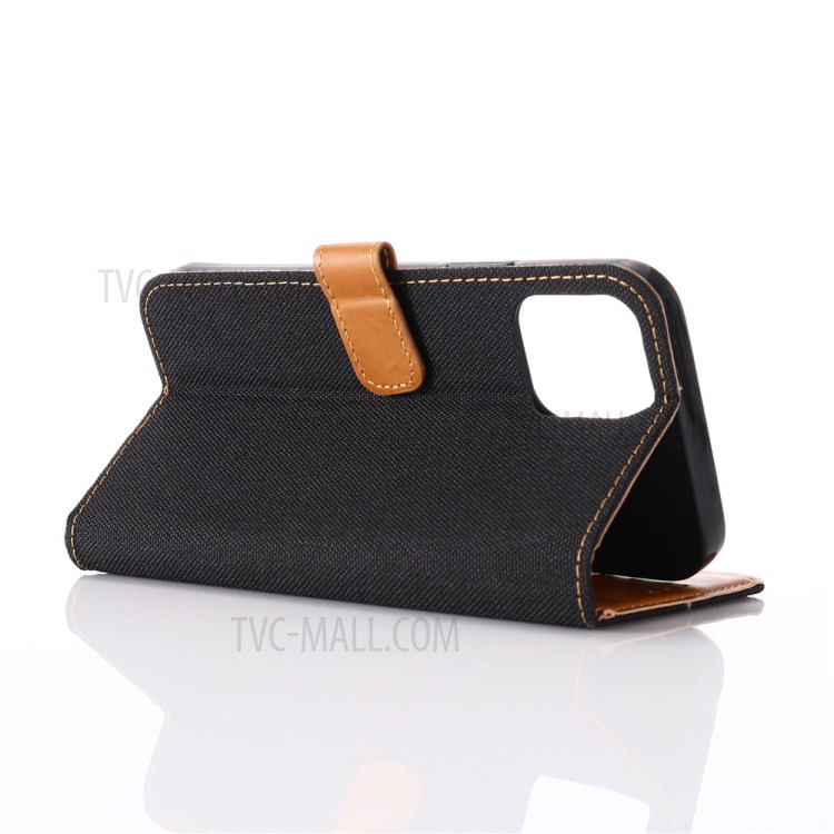 Jean Cloth Texture Wallet Stand Flip Leather Cover for iPhone 12 Pro Max 6.7 inch - Black-4