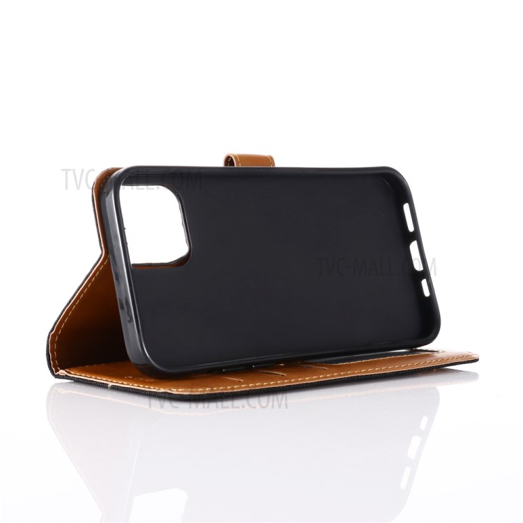 Jean Cloth Texture Wallet Stand Flip Leather Cover for iPhone 12 Pro Max 6.7 inch - Black-5