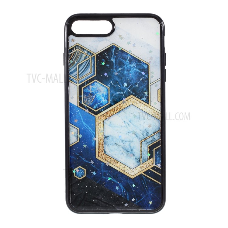 Marble Pattern Printing Skin Epoxy TPU Case for iPhone 8 Plus/7 Plus 5.5 inch - Blue/White-1