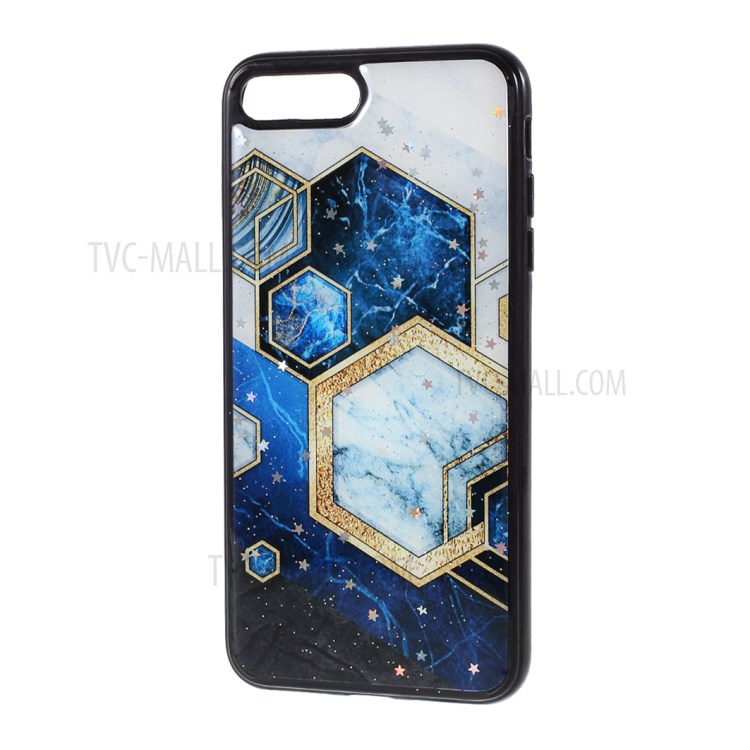 Marble Pattern Printing Skin Epoxy TPU Case for iPhone 8 Plus/7 Plus 5.5 inch - Blue/White-2