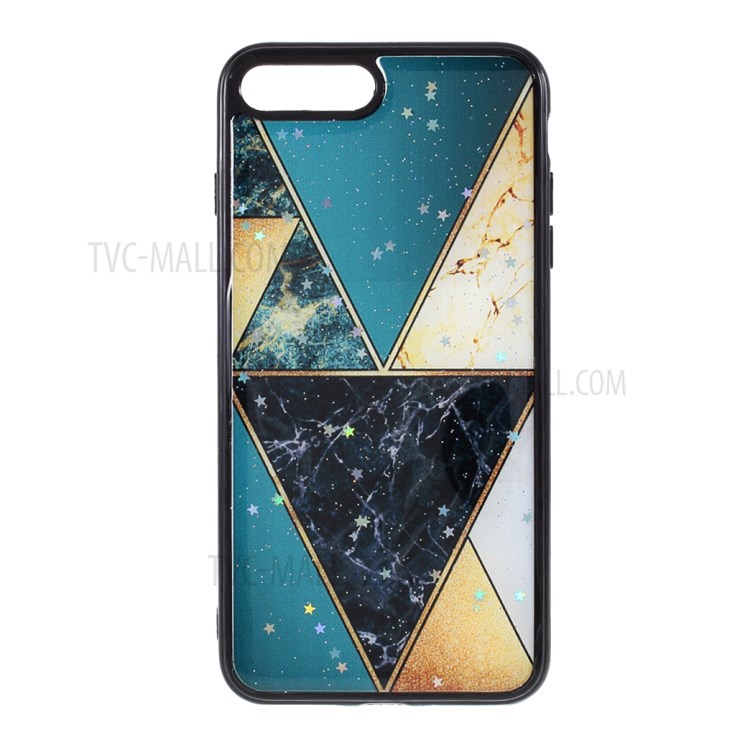 Marble Pattern Printing Skin Epoxy TPU Case for iPhone 8 Plus/7 Plus 5.5 inch - Cyan/Black-1