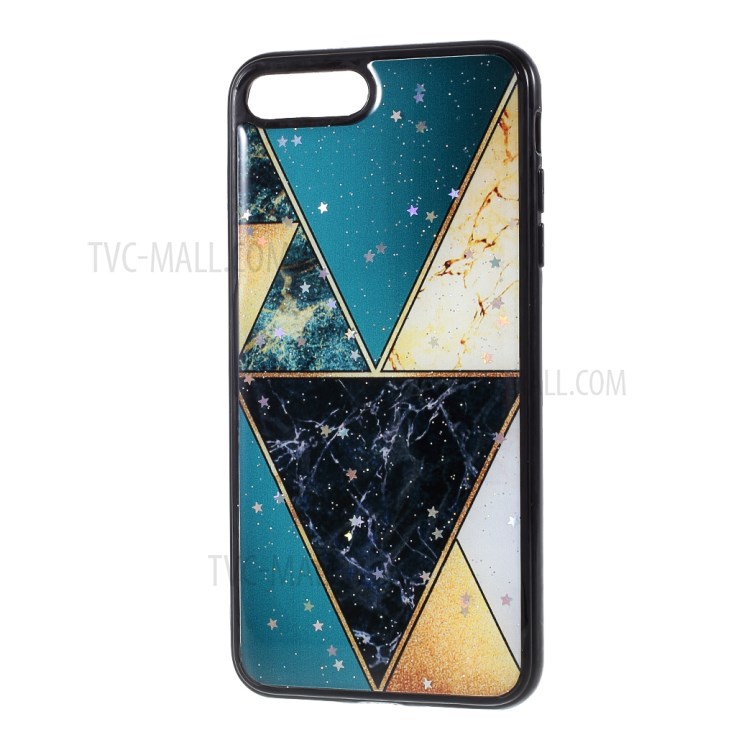 Marble Pattern Printing Skin Epoxy TPU Case for iPhone 8 Plus/7 Plus 5.5 inch - Cyan/Black-2