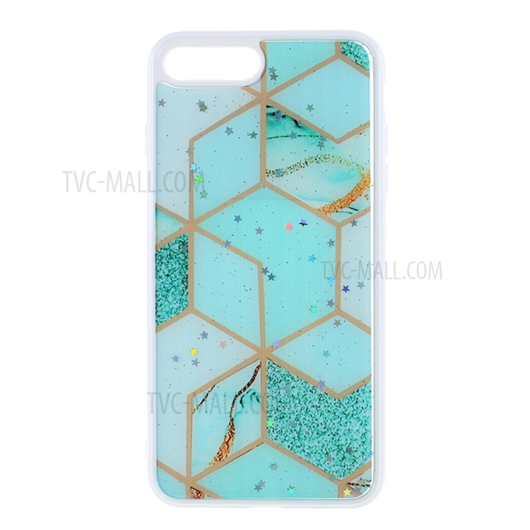 Marble Pattern Printing Skin Epoxy TPU Case for iPhone 8 Plus/7 Plus 5.5 inch - Cyan/Green-1