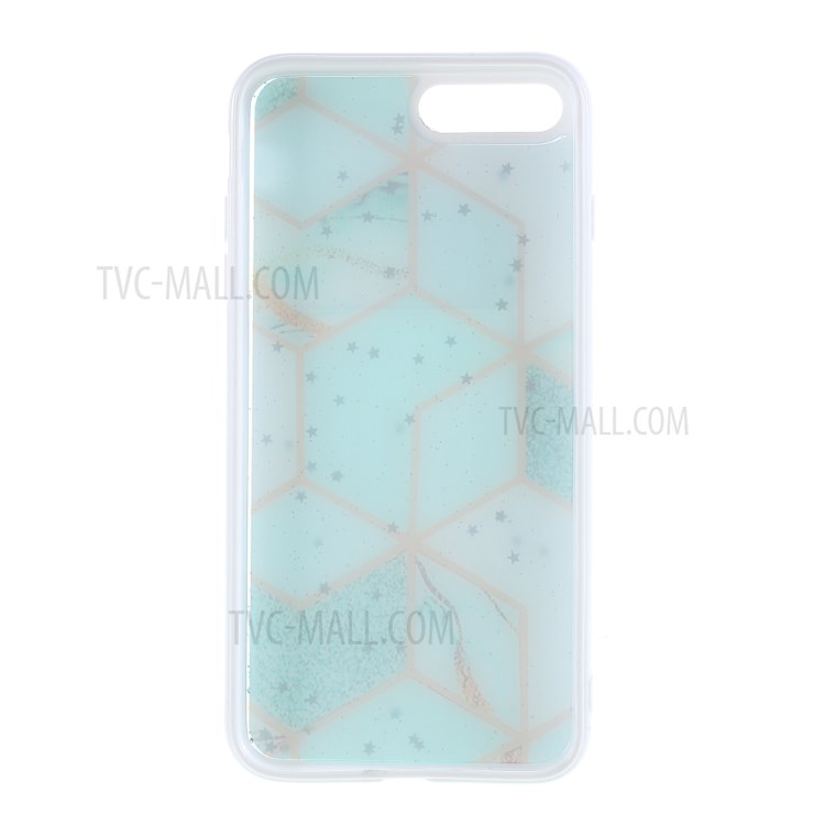 Marble Pattern Printing Skin Epoxy TPU Case for iPhone 8 Plus/7 Plus 5.5 inch - Cyan/Green-3