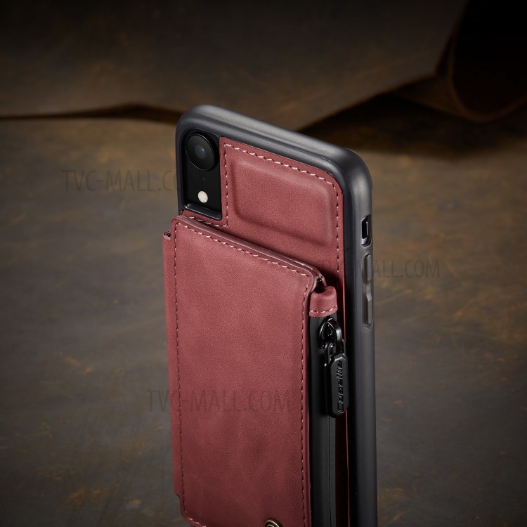 CASEME C20 Zipper Pocket Card Slots PU Leather Coated TPU Phone Cover for iPhone XR 6.1 inch - Red-10