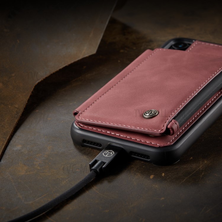CASEME C20 Zipper Pocket Card Slots PU Leather Coated TPU Phone Cover for iPhone XR 6.1 inch - Red-11