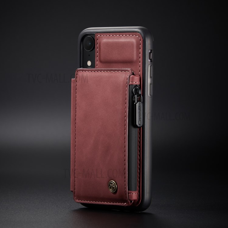 Caseme C20 Zipper Pocket Ranguetes PU Cubierta de Teléfono TPU Recubierta de Cuero Para Iphone XR 6.1 Pulgadas - Rojo-13